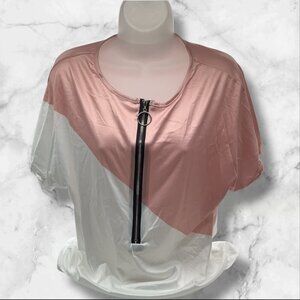 Color‎ Block Top With Front Zipper Detail For Women’s Size M Pink & White